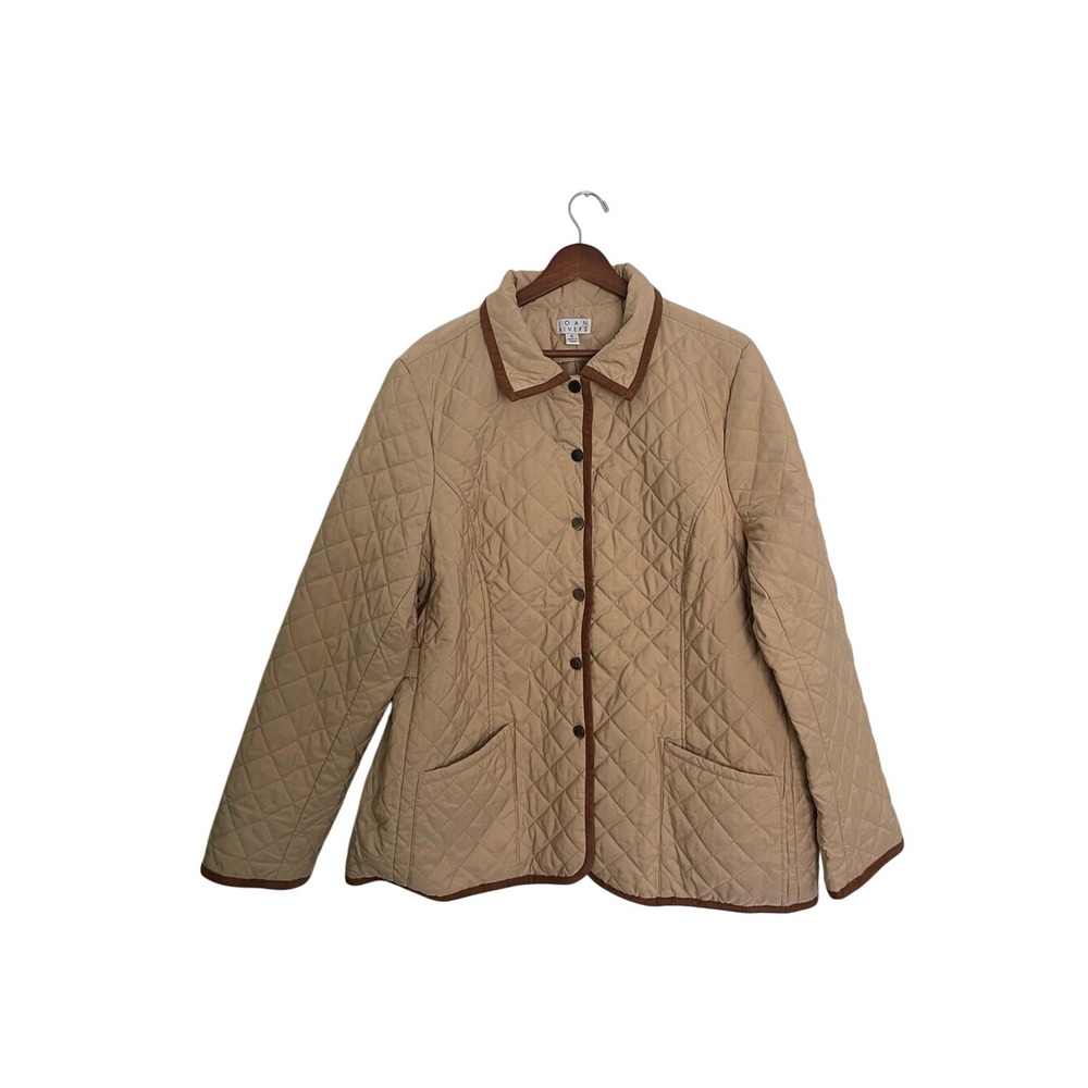 Joan Rivers XL Quilted Barn Jacket Tan Brown Equestrian Country Chore Coat